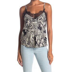7 For All Mankind Womens Black White Zebra Lace Trim Cami Tank Top Sz M NWT
